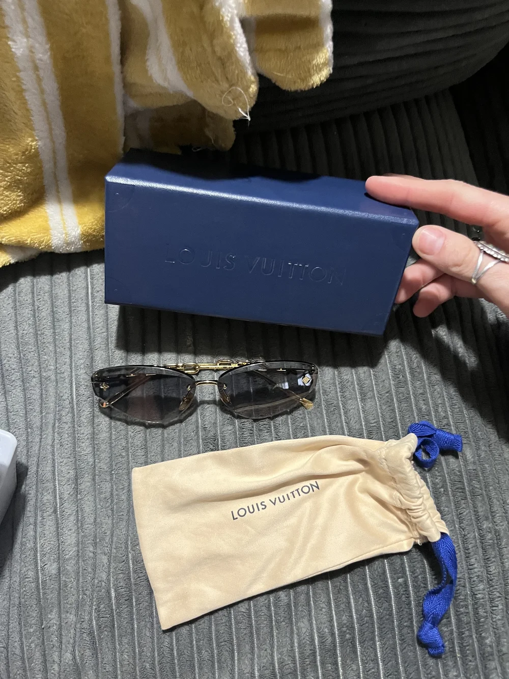 Louis Vuitton Sunglasses with Navy Box and Beige Pouch - Brown Lenses